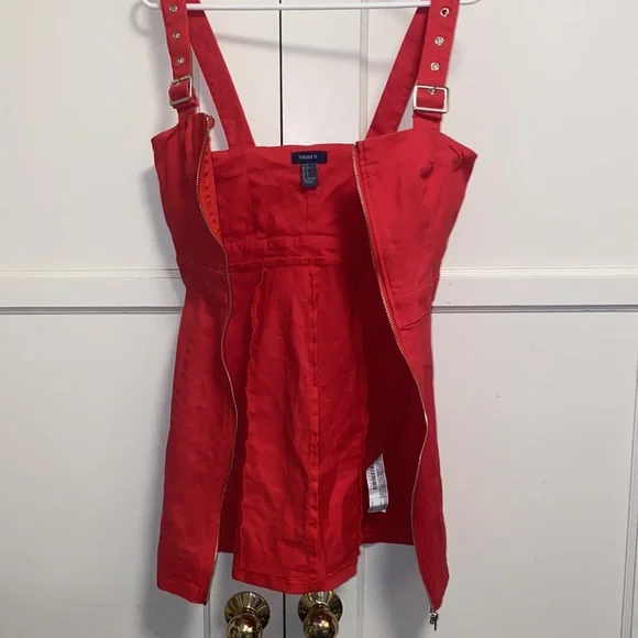 Forever 21 Small Red Zip Up Over Shoulder Red Dress - Picture 8 of 9